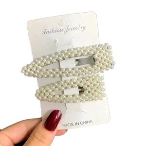 Teardrop Faux Pearl Hair Clip & Barrettes Set of 2